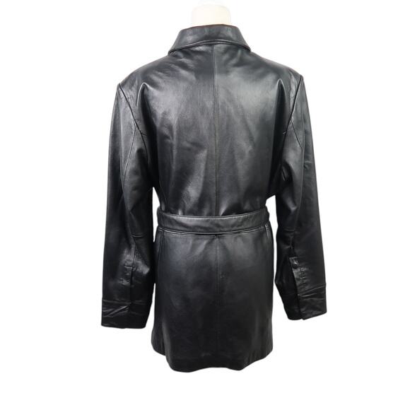 Vintage Y2K Kathy Ireland Black Leather Tie Front Jacket XL - Picture 4 of 5